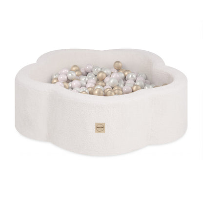 PLUSH NEST - Misioo - Piscine à balles, 95x30 cm, agneau crème (+ 200 boules or, perle, perle rose clair), Floral Fun Zone