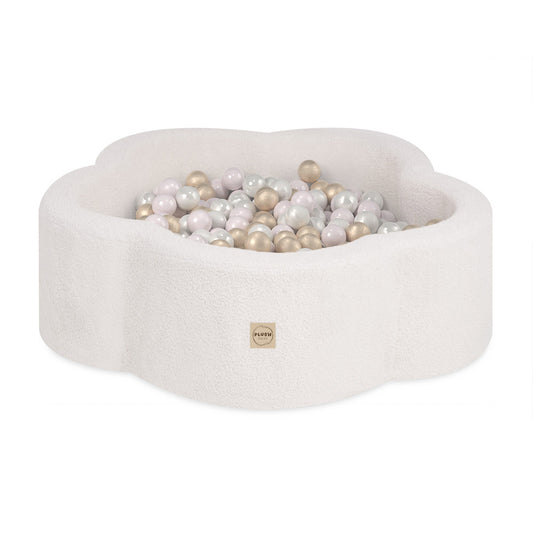 PLUSH NEST - Misioo - Piscine à balles, 95x30 cm, agneau crème (+ 200 boules or, perle, perle rose clair), Floral Fun Zone