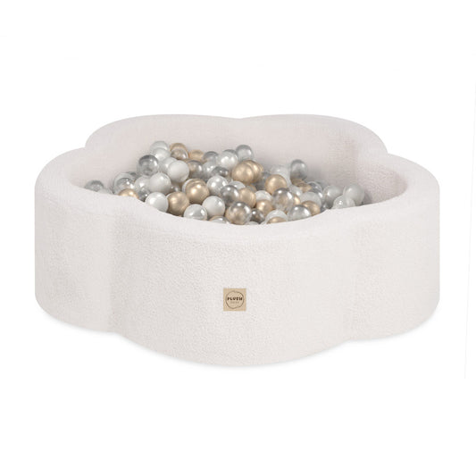 PLUSH NEST - Misioo - Piscine à balles, 95x30 cm, agneau crème (+ 200 boules or, perle, transparentes), Floral Fun Zone
