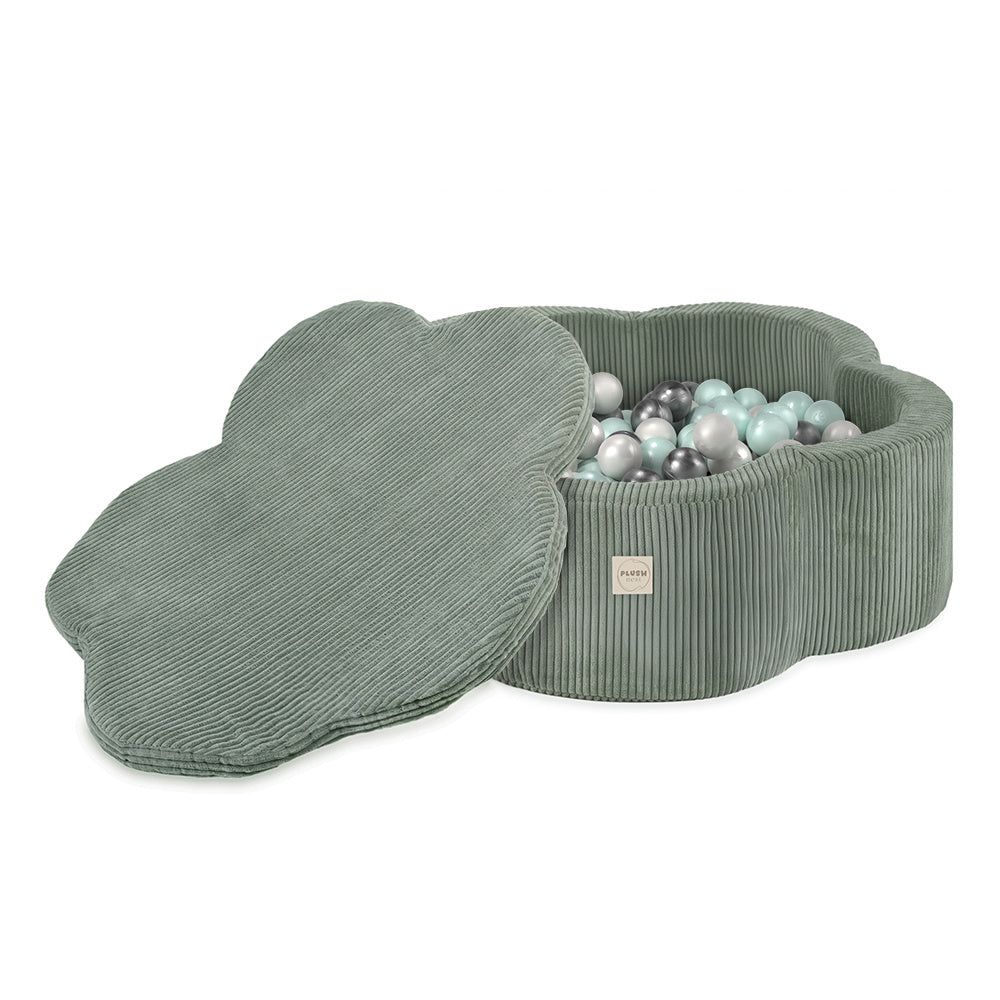 Piscine à balles avec tapis, 95x30, vert, velours côtelé premium, Floral Fun Zone (+ 200 boules perle, perle menthe, argent) - Plush Nest - Misioo  Misioo  myplayground