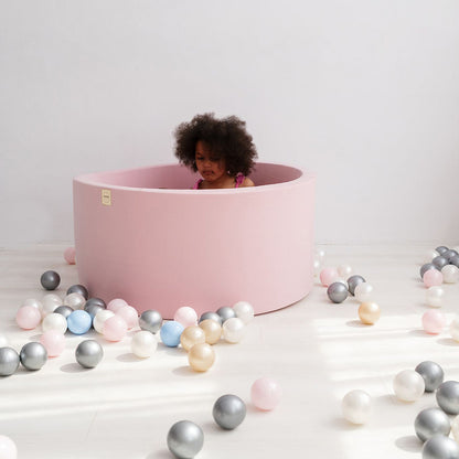 PLUSH NEST - Misioo - Piscine à balles, 90x30 cm, ronde, rose, coton, Smart