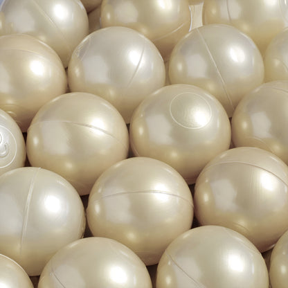 PLUSH NEST - Misioo - Piscine à balles, beige, ronde, velours côtelé, 90x30, 200 boules : perle, rose clair, or