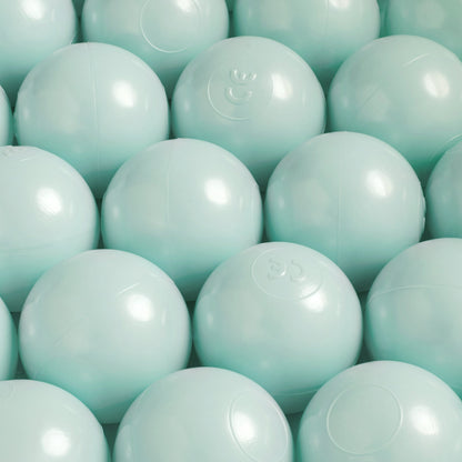 PLUSH NEST - Misioo - Piscine à balles, gris clair, ronde, coton, 90x30, 200 boules : menthe, argent, blanc