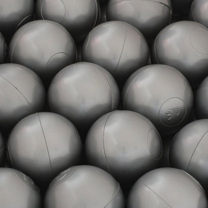 PLUSH NEST - Misioo - Piscine à balles, gris clair, ronde, coton, 90x30, 200 boules : menthe, argent, blanc
