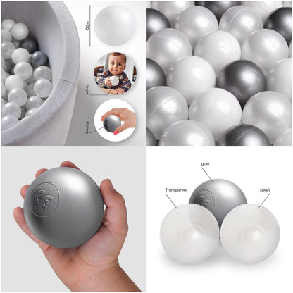 PLUSH NEST - Misioo - Boules de piscine à balles, 6 cm, lot de 200 pcs : perle, transparentes, argent