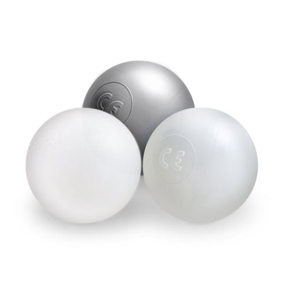 PLUSH NEST - Misioo - Boules de piscine à balles, 6 cm, lot de 200 pcs : perle, transparentes, argent