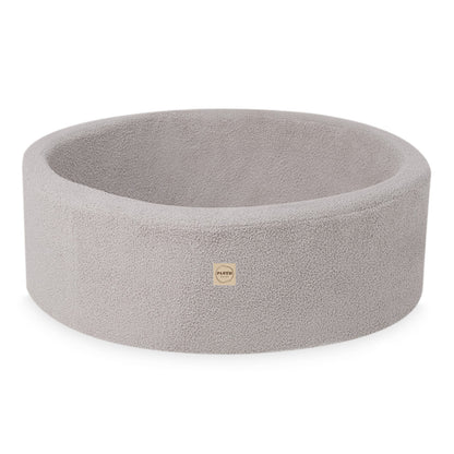 PLUSH NEST - Misioo - Piscine à balles, ronde, 90x30 cm, agneau gris (+ 200 boules argent, perle, bleu clair)