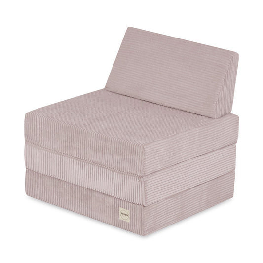 Matelas Foldie large avec appui-tête - Velours côtelé rose clair premium - PLUSH NEST