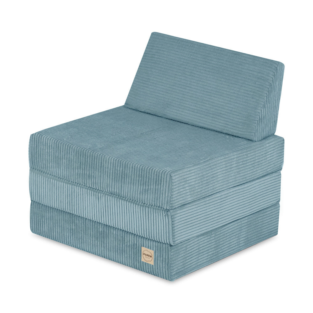 Matelas Foldie large avec appui-tête - Velours côtelé bleu premium - PLUSH NEST  Misioo Matelas Foldie large avec appui-tête - Velours côtelé bleu premium - PLUSH NEST myplayground
