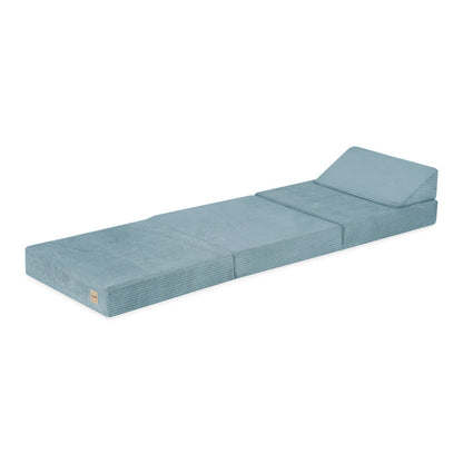 Matelas Foldie large avec appui-tête - Velours côtelé bleu premium - PLUSH NEST