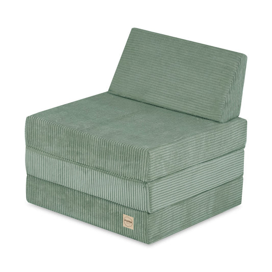 Matelas Foldie large avec appui-tête - Velours côtelé vert premium - PLUSH NEST
