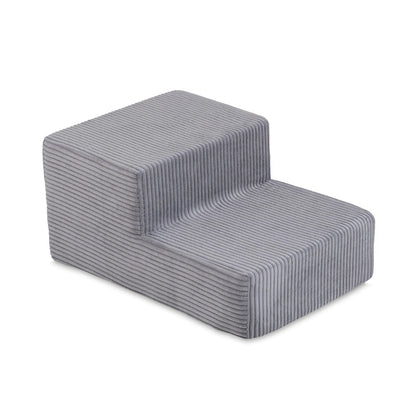 PLUSH NEST - Misioo - Piscine à balles + marche, 90x30, gris, velours côtelé premium (+ 200 boules perle, argent, bleu clair)