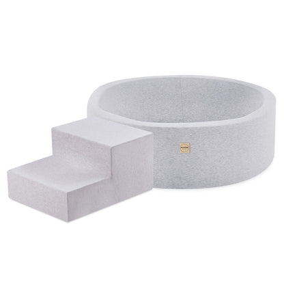 PLUSH NEST - Misioo - Piscine à balles + marche, 90x30, gris clair, Smart (+ 200 boules perle, argent, bleu clair)