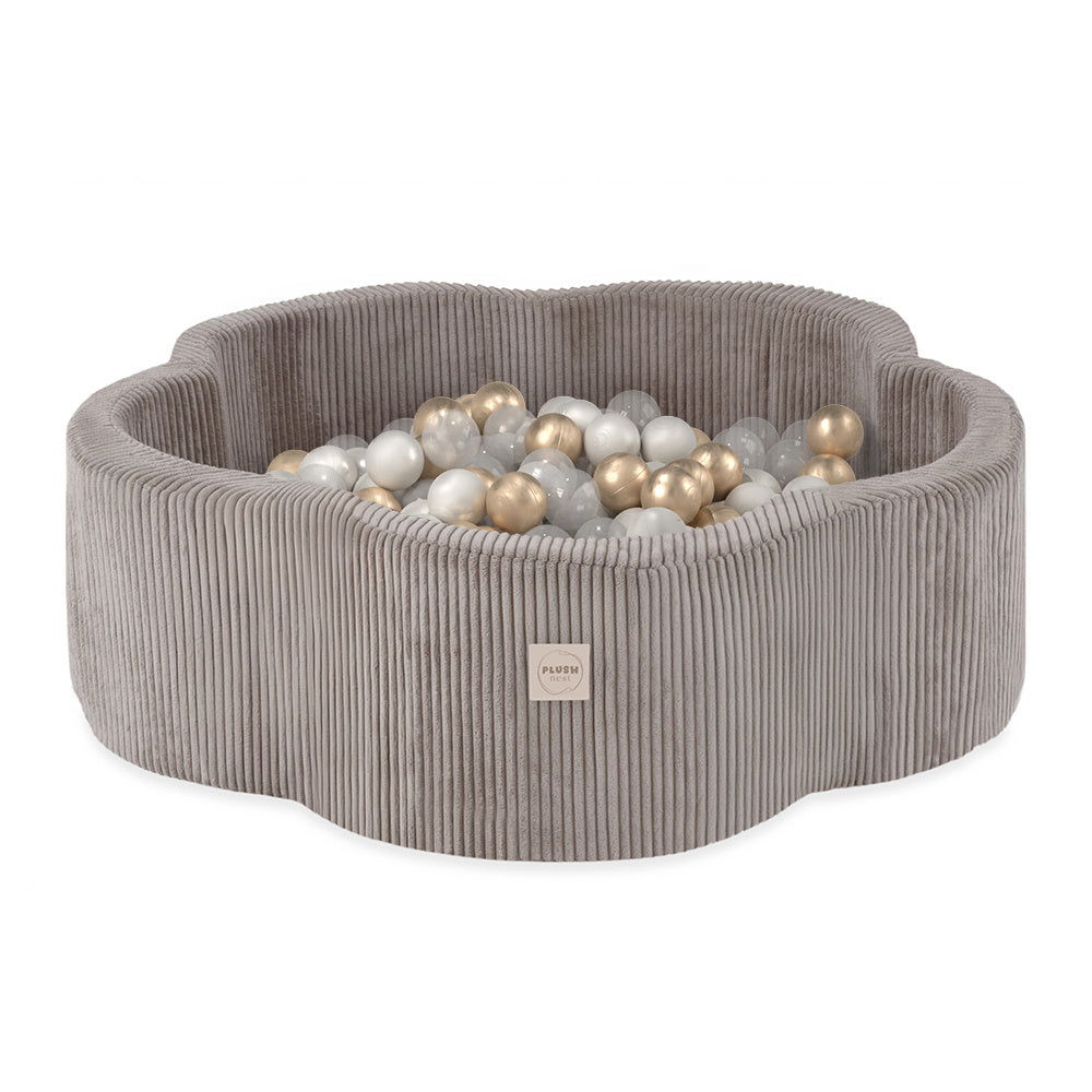 PLUSH NEST - Misioo - Piscine à balles, 95x30, beige, velours côtelé premium, Floral Fun Zone (+ 200 boules perle, or, transparentes)  Misioo PLUSH NEST - Misioo - Piscine à balles, 95x30, beige, velours côtelé premium, Floral Fun Zone (+ 200 boules perle, or, transparentes) myplayground