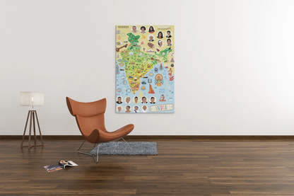 Affiche de carte de l'Inde - Decoration enfant (A3)