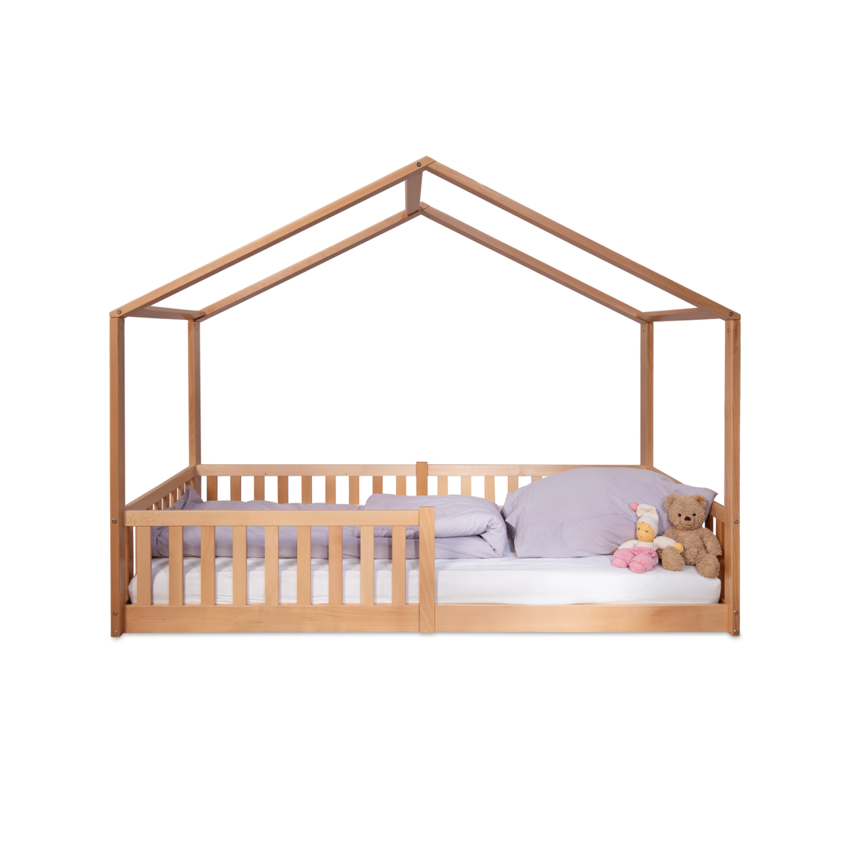 Lit cabane au sol Enno 90x200 cm, hêtre naturel – tiSsi