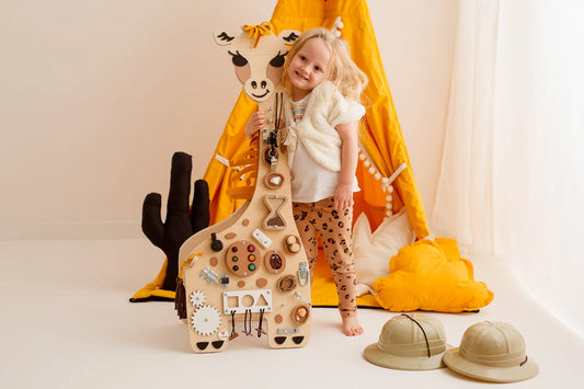 Girafe busy Board - Planche sensorielle - Jeu de motricite fine pour enfant ( 3 ans et + )