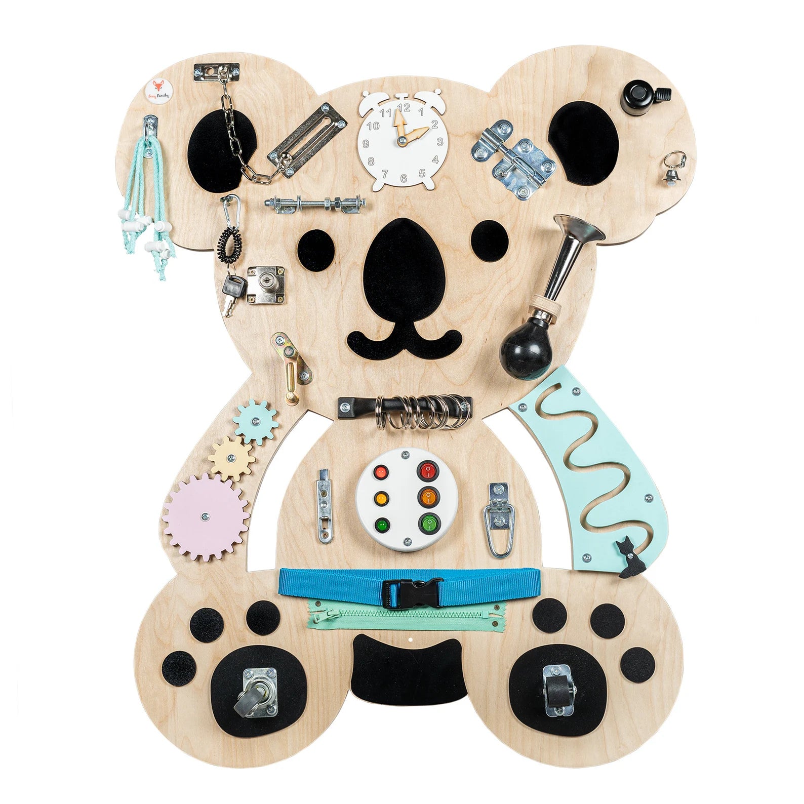 Koala Busy board - Planche sensorielle - Jeu de motricite fine pour enfant ( 3 ans et + )  FoxyFamily Koala Busy board - Planche sensorielle - Jeu de motricite fine pour enfant ( 3 ans et + ) myplayground
