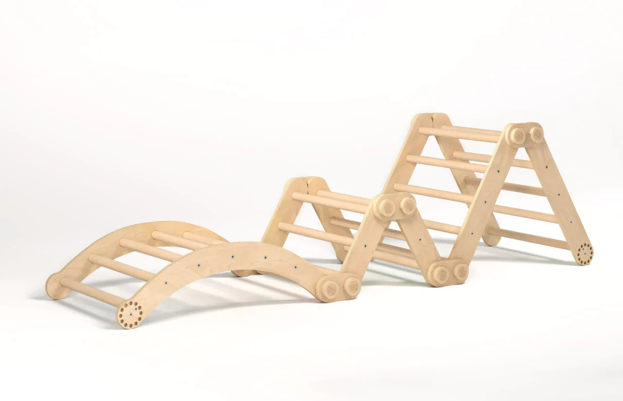BusyKids - Grand Ensemble d'Escalade Inclinable (set L avec Rocker) - Bois Brut (non verni) - 18 à 24 mois  BusyKids BusyKids - Grand Ensemble d'Escalade Inclinable (set L avec Rocker) - Bois Brut (non verni) - 18 à 24 mois myplayground