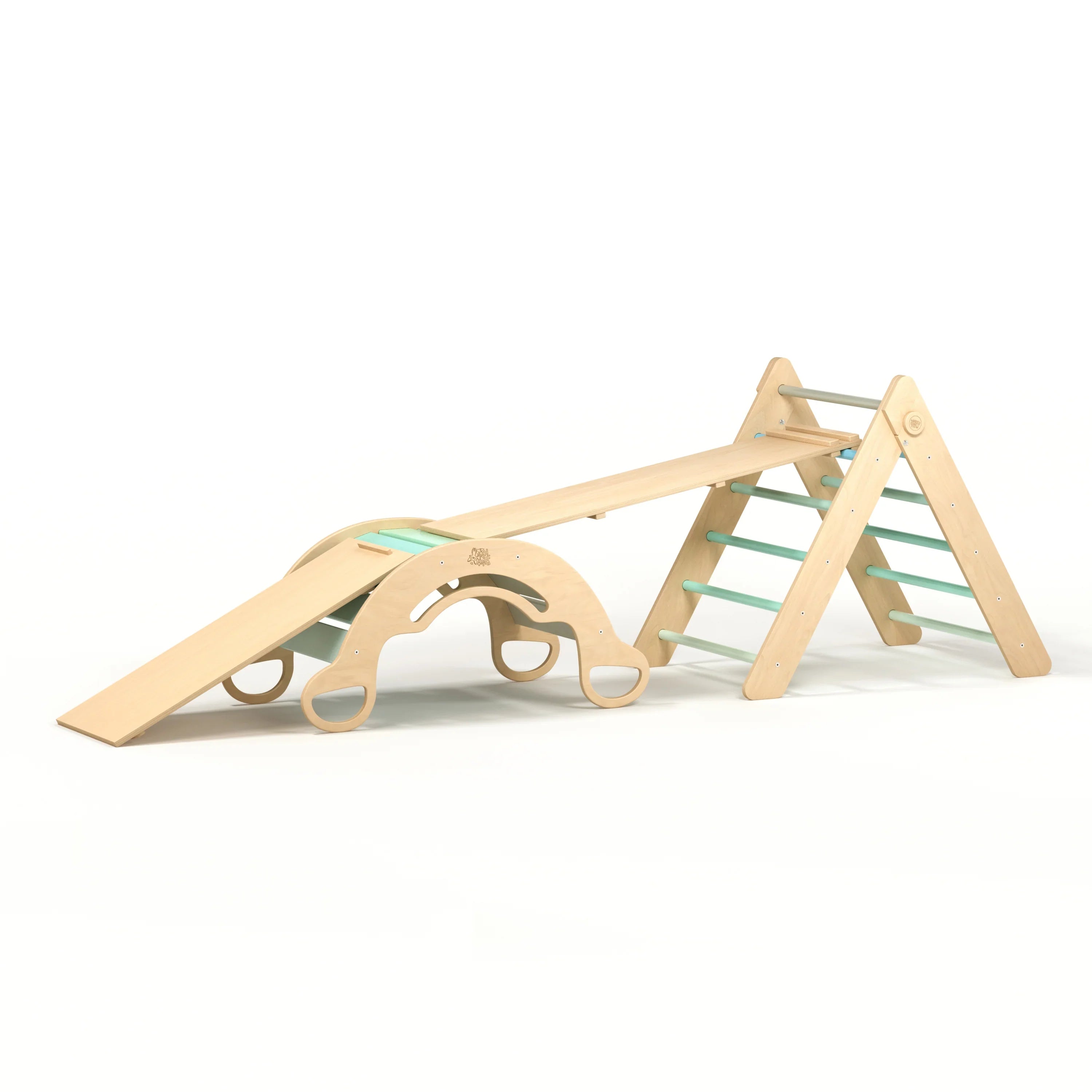 BusyKids - Ensemble (Maxi) Mur Suédois + Triangle Pikler + Bascule + 2 Planches à Double Face Couleur Menthe - Bois Natura - 12 à 18 mois  BusyKids BusyKids - Ensemble (Maxi) Mur Suédois + Triangle Pikler + Bascule + 2 Planches à Double Face Couleur Menthe - Bois Natura - 12 à 18 mois myplayground