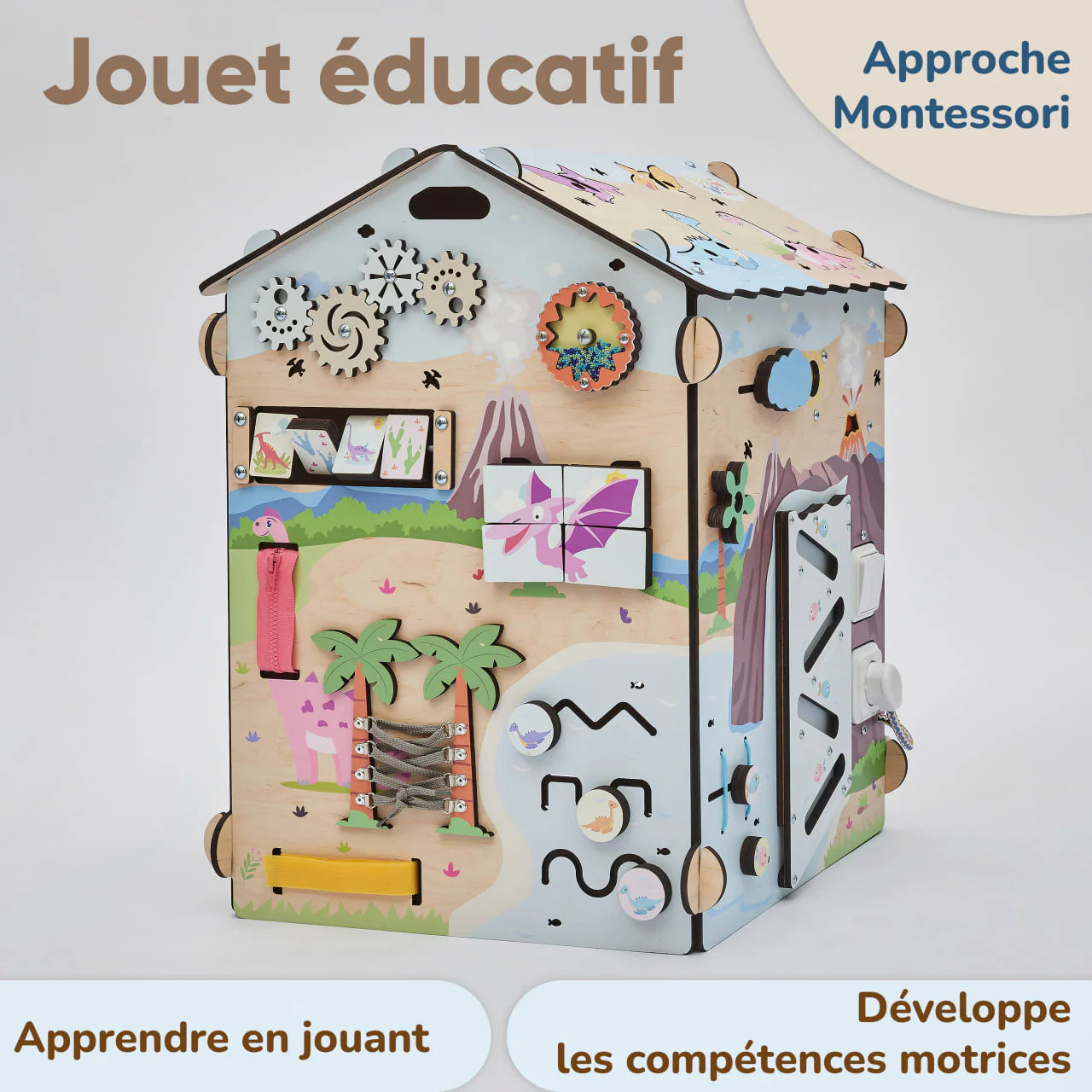 BusyKids - Busy Board Maisonnette Éducative DINO Équipé d'un Éclairage - Bois Natura - 12 à 18 mois  BusyKids  myplayground