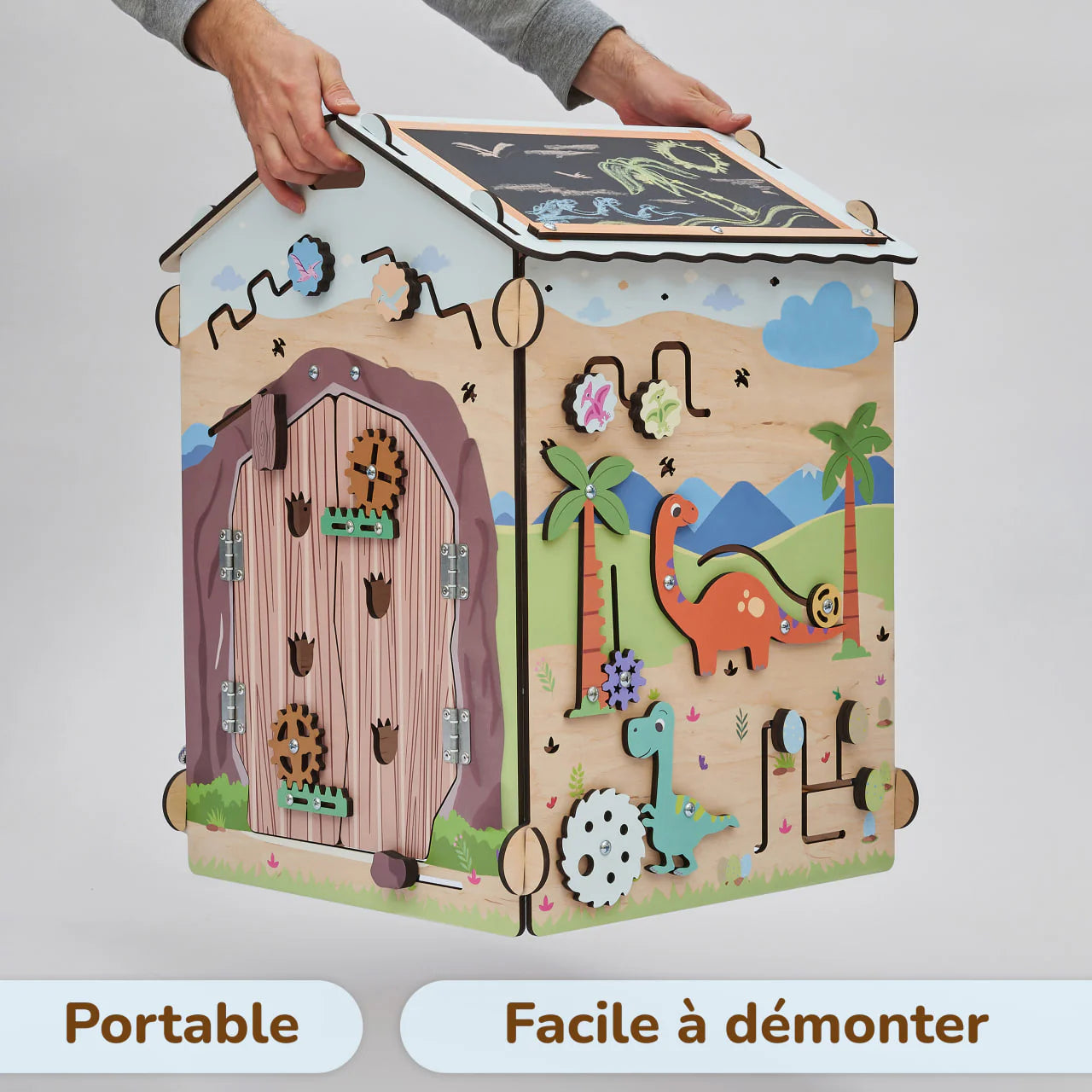 BusyKids - Busy Board Maisonnette Éducative DINO Équipé d'un Éclairage - Bois Natura - 12 à 18 mois  BusyKids  myplayground