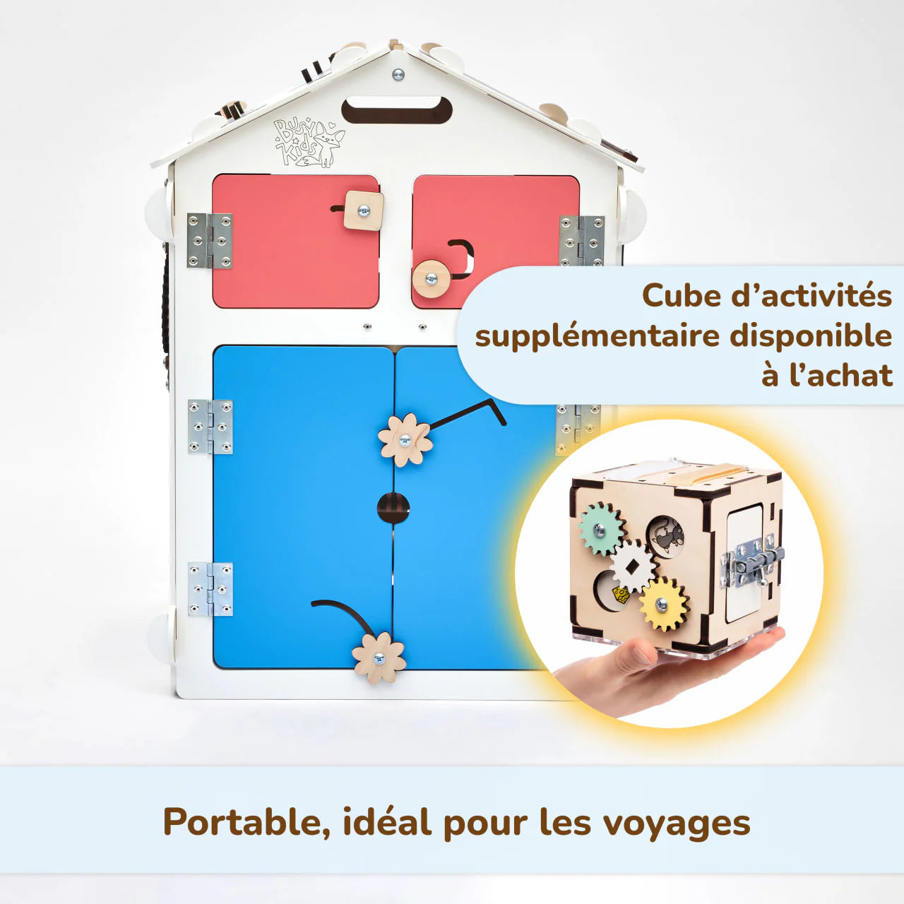 Ensemble Maisonnette Blanche et Cube Interactif - Bois Natura, 12 à 18 mois - BusyKids  BusyKids  myplayground