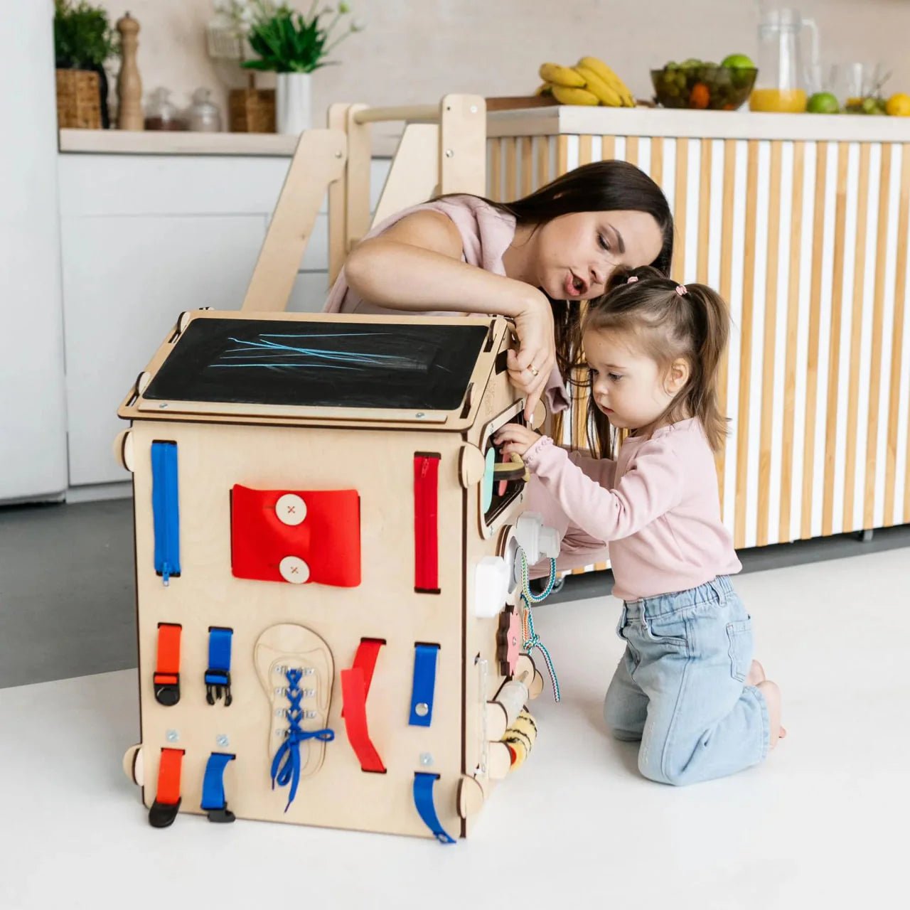 Ensemble Maisonnette Natura et Cube Interactif - Bois Natura - 12 à 18 mois - BusyKids - myplayground