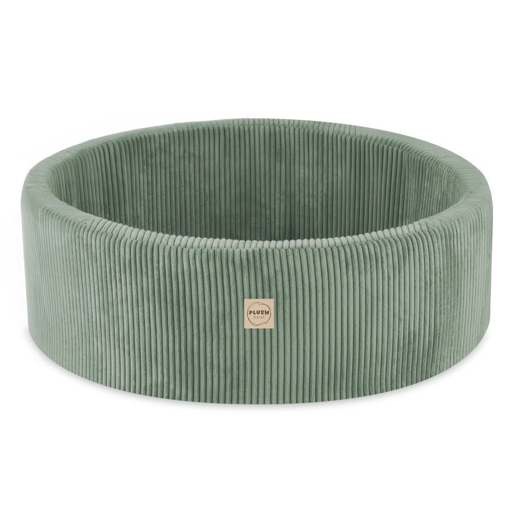 Terrain de jeu Dry pool + marche - Velours côtelé vert premium, (+200 balles : perle, menthe perle, argent) – Plush Nest - myplayground