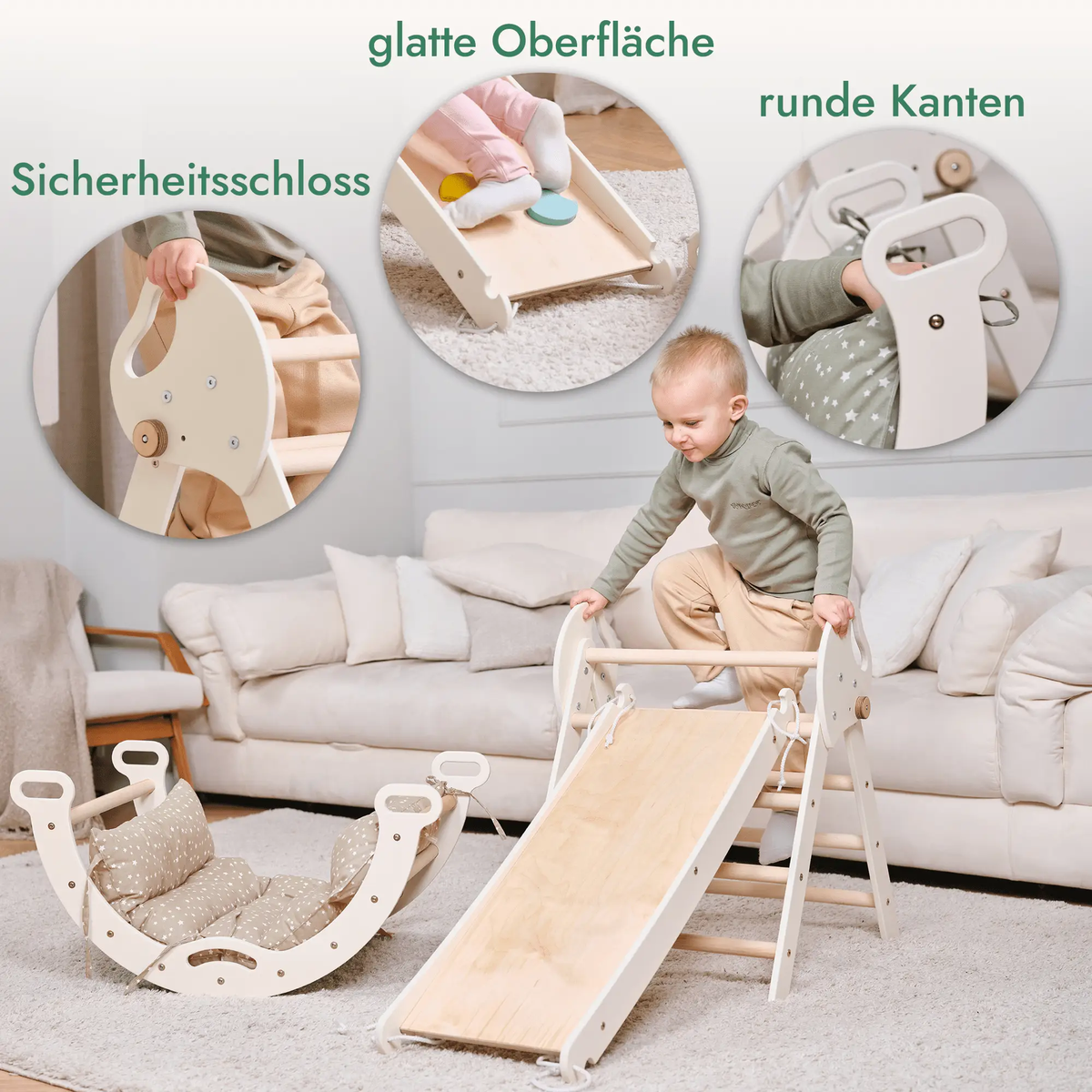 Montessori 4 In 1 Climbing Triangle For Toddlers 1 To 3 Years Pikler Triangle Climbing Arc Slide Board And Cushion by Goodevas