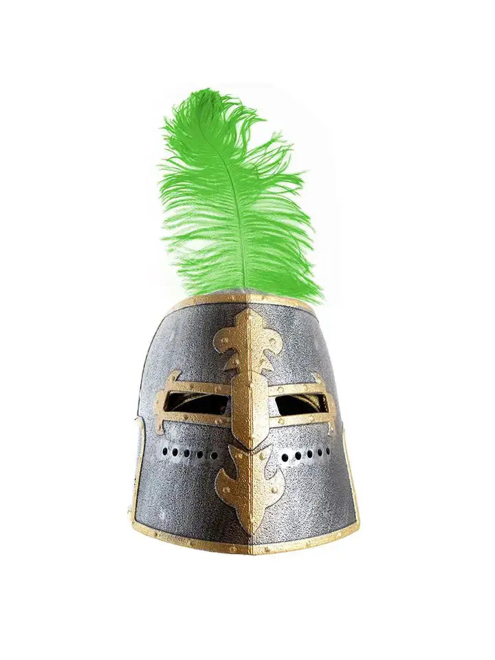 CASQUE TEMPLIER AVEC VISIÈRE + PLUME COLORÉE - Jeu de Rôle pour Enfants by KALID MEDIEVAL