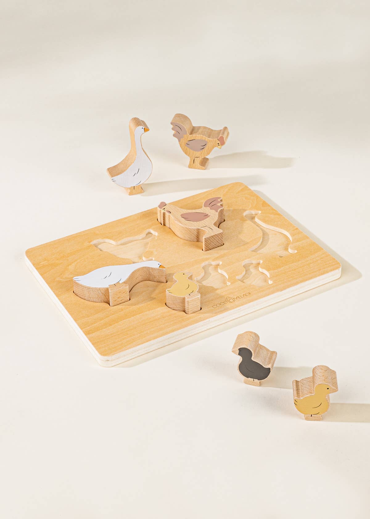 Ensemble de 6 animaux de basse - cour sur une assiette en bois - Coco Village - myplayground