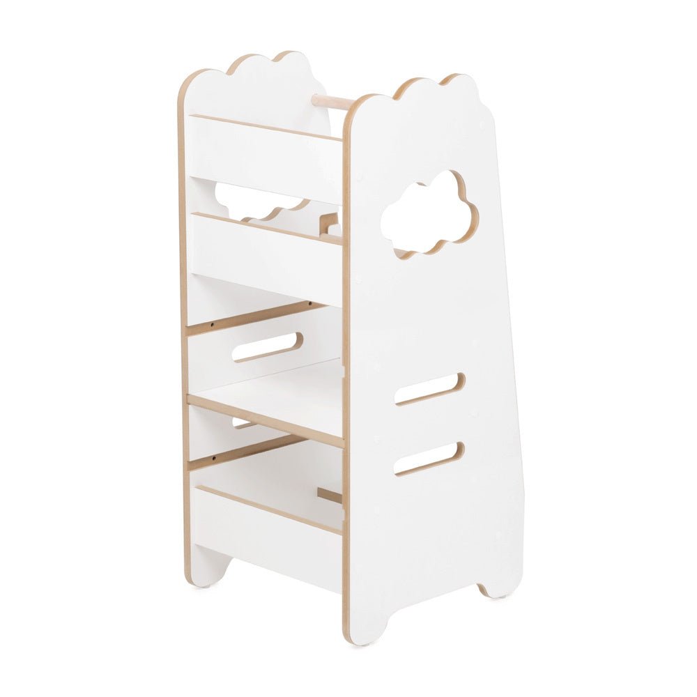 Tour d'apprentissage enfant - blanc nuage, bois, 2 niveaux, montessori en bois, tabouret pour enfant - Plush Nest - myplayground