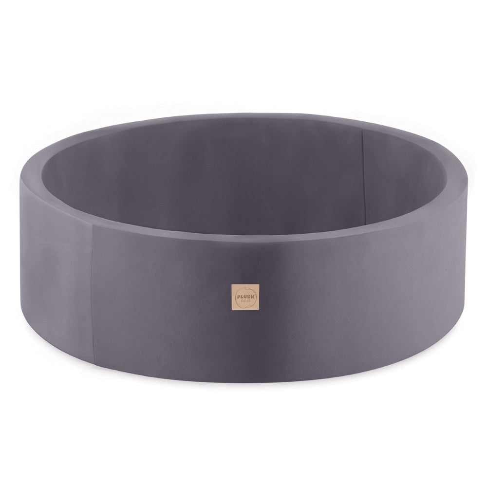 Piscine à balles, gris, ronde, velours, 90x30 (200 boules : bleu clair, argent, perle) - Plush Nest - Misioo - myplayground