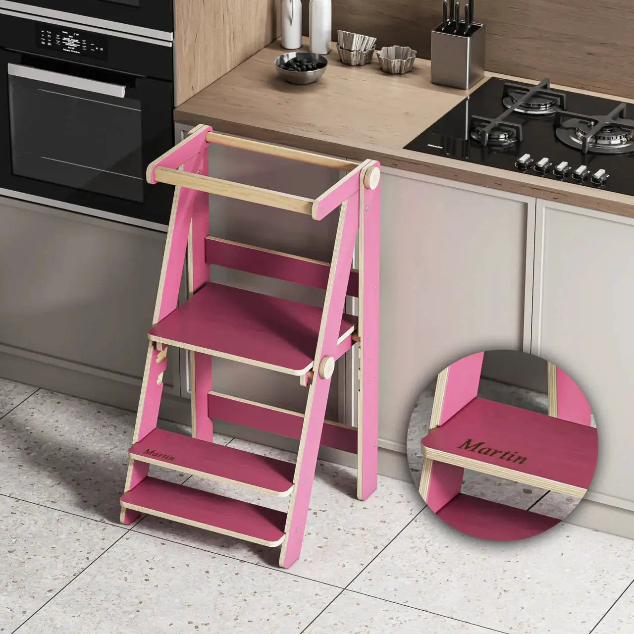 Tour d'observation montessori Pliable - bois brut (non verni), 18 à 24 mois -BusyKids by BusyKids