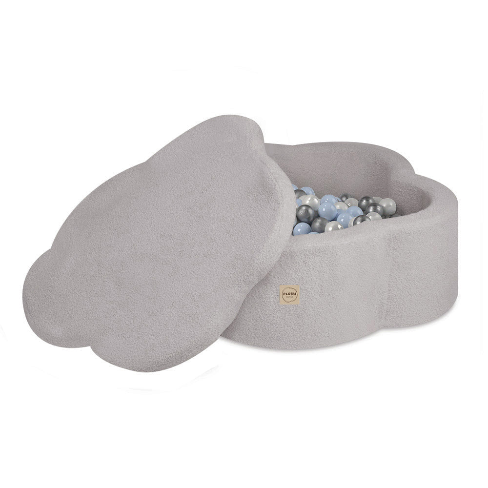 Piscine à balles avec tapis, 95x30 cm, agneau, gris, Floral Fun Zone (+ 200 boules argent, perle, bleu clair) - Plush Nest - Misioo - myplayground