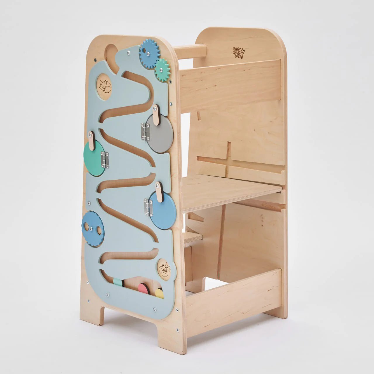 BusyKids - Tour d’Apprentissage Multifonctions 5 en 1 Menthe - Bois Brut (non verni) - 18 à 24 mois - myplayground