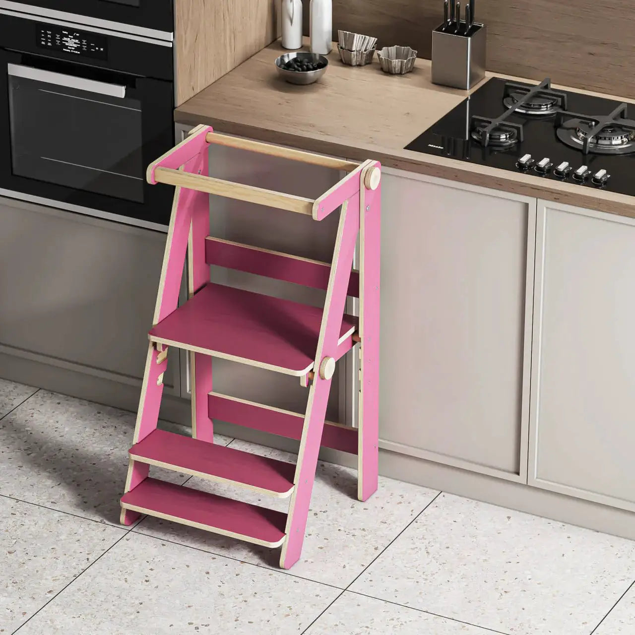 Tour d'observation montessori Pliable - bois brut (non verni), 18 à 24 mois -BusyKids by BusyKids