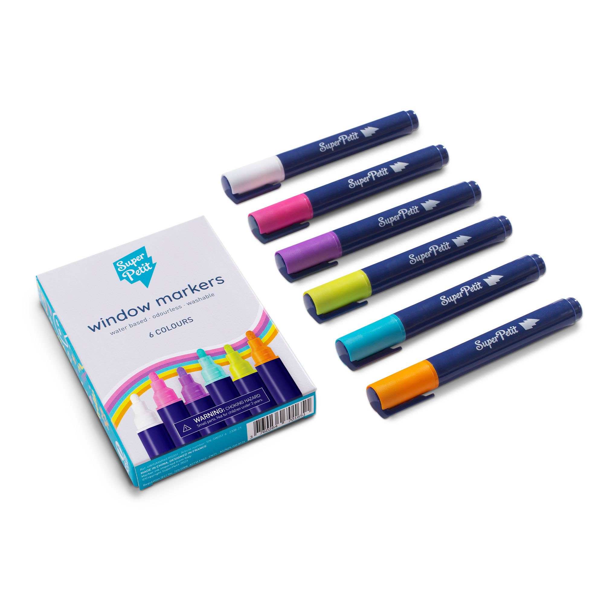 BOITE 6 FEUTRES EFFAÇABLES DECO VITRES - MIROIR - myplayground