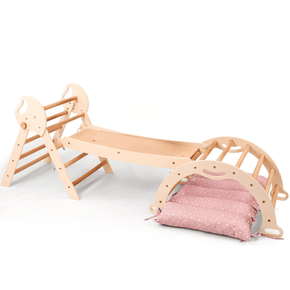 Montessori 4 In 1 Climbing Triangle For Toddlers 1 To 3 Years Pikler Triangle Climbing Arc Slide Board And Cushion by Goodevas