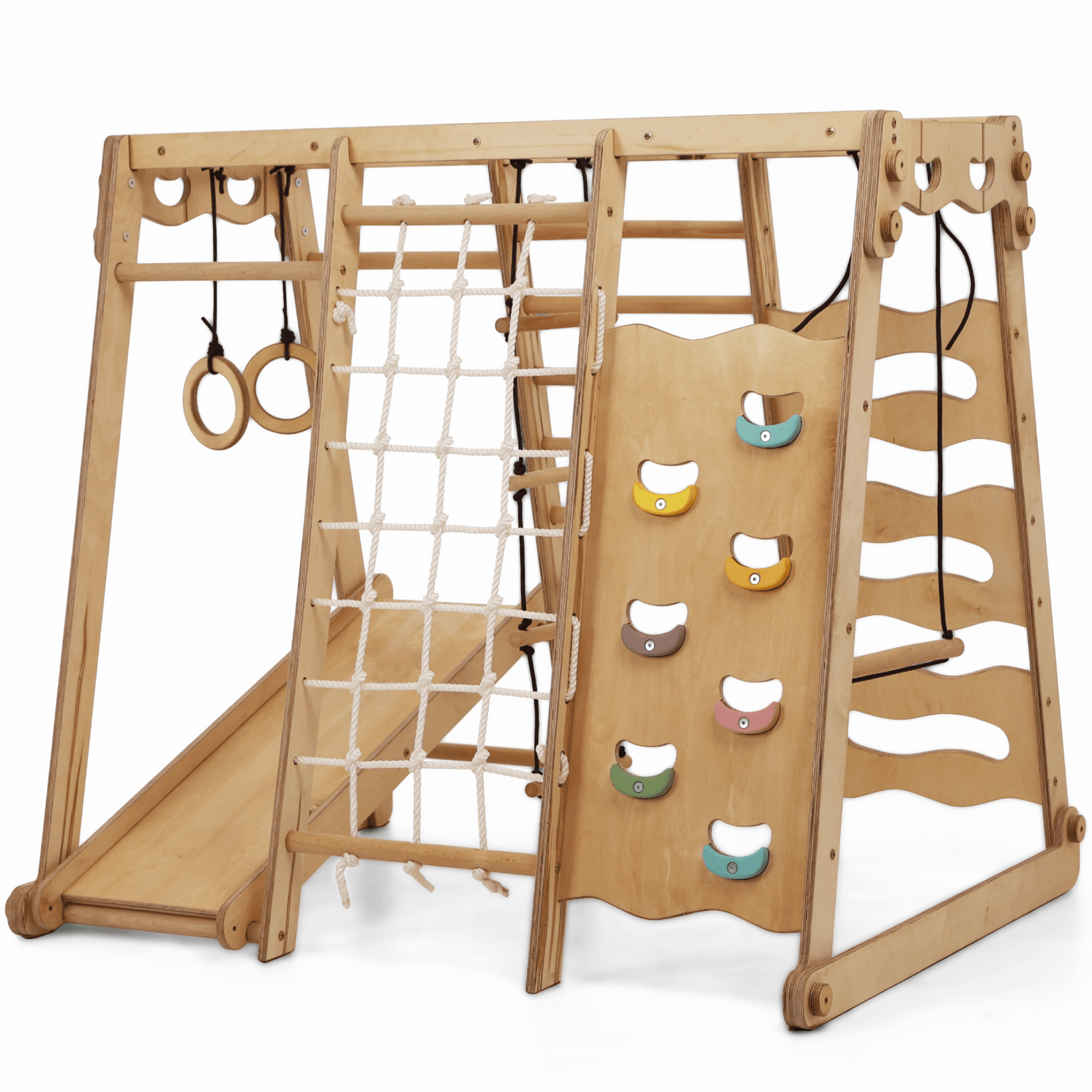 6in1 Indoor - Spielplatz aus Holz für Kinder – Schaukel, Rutsche, Seil und Treppe - myplayground