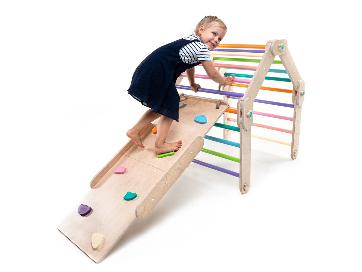 Triangle Pikler coloré avec rampe, transformable, HappyMoon - Jeu de motricité enfant - Happymoon - myplayground