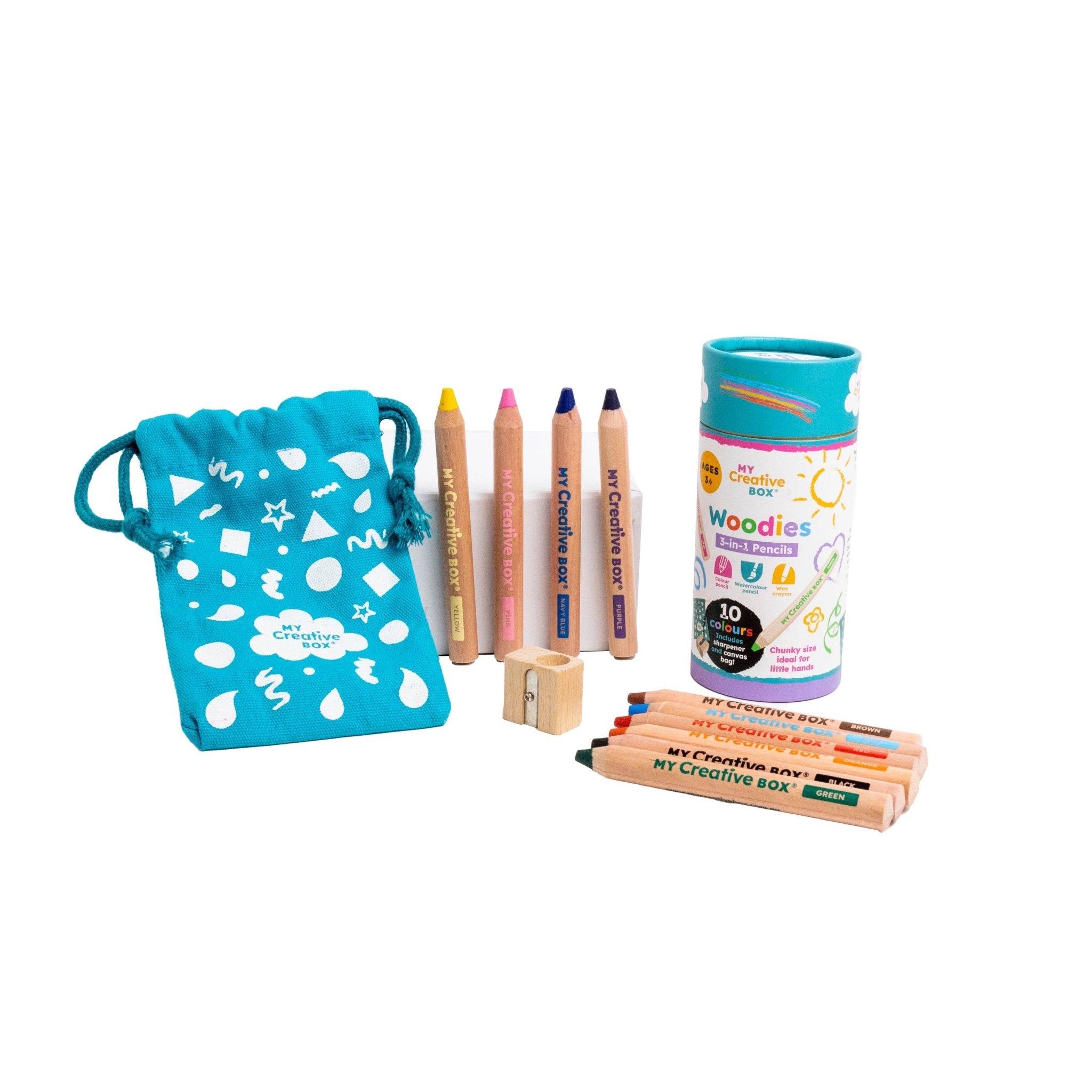 Crayons en bois 3 en 1 Woodies Lot de 10 - My Creative Box - myplayground