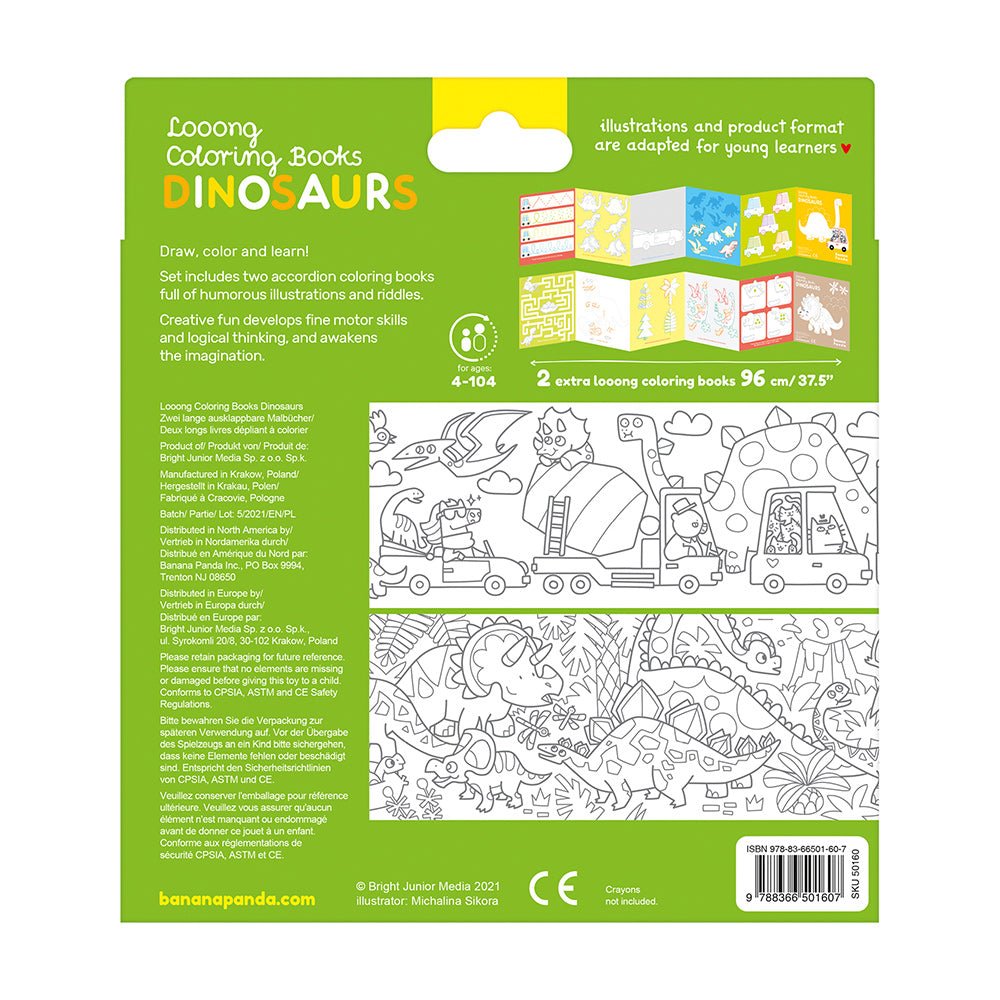 Livres de Coloriage Looong - J'adore Colorier les Dinosaures - Banana Panda - myplayground
