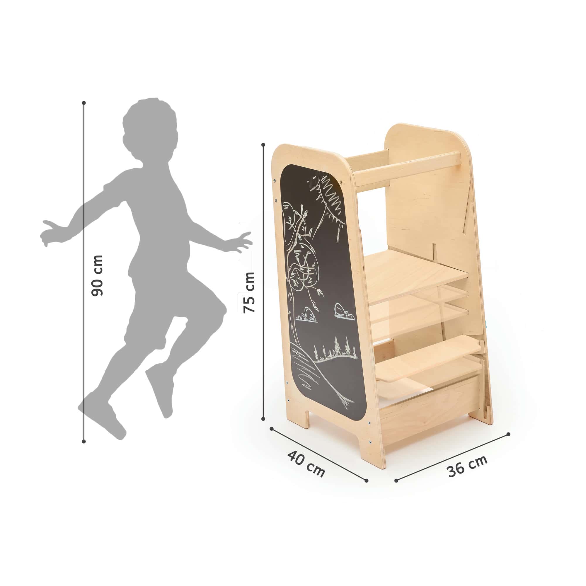 BusyKids - Tour d’Apprentissage Multifonctions 5 en 1 Menthe - Bois Brut (non verni) - 18 à 24 mois - myplayground