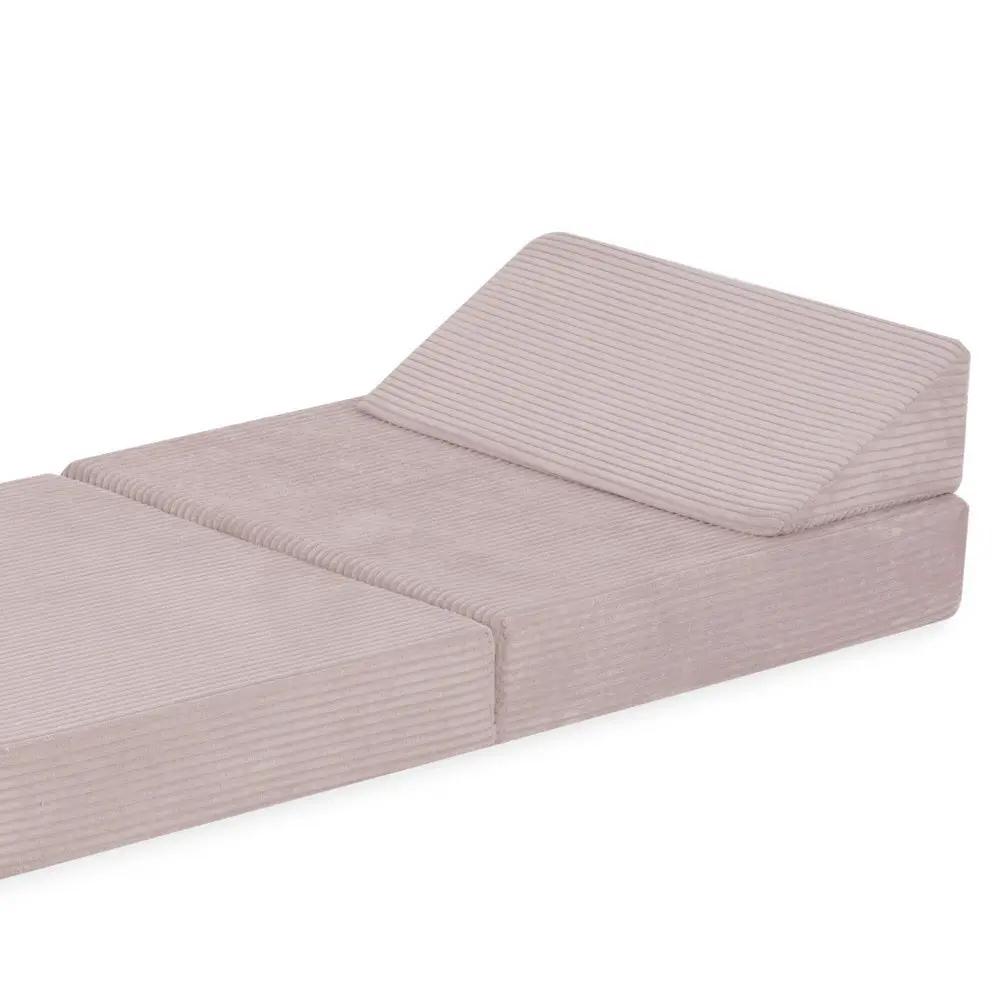 Matelas Foldie large avec appui-tête - Velours côtelé rose clair premium - Plush Nest by Misioo