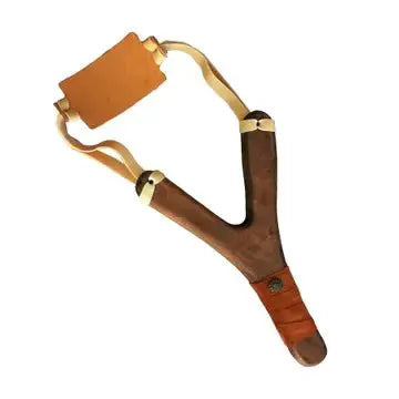 SLINGSHOT RUSTIK GRIP + 3 BOULES EN LIÈGE (manche en daim) - Jeu de role pour enfants by KALID MEDIEVAL