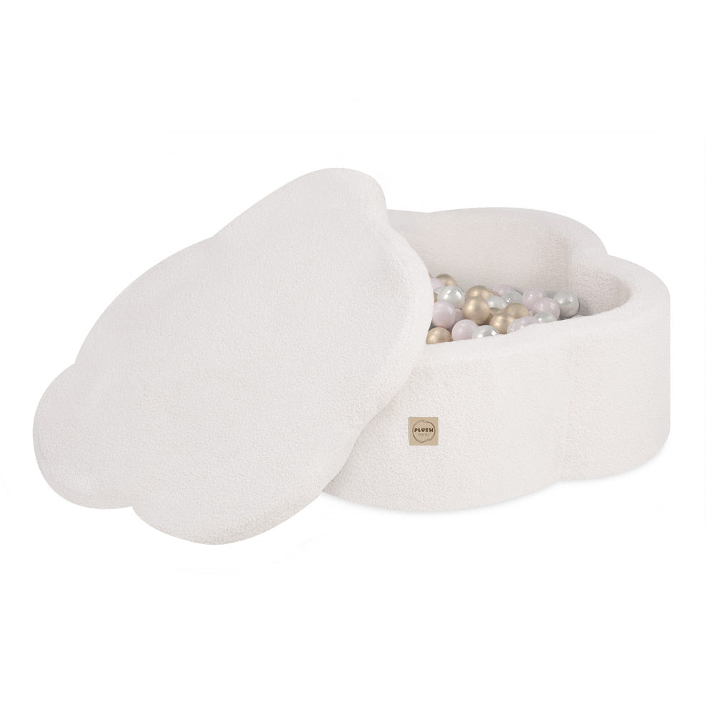 Piscine à balles avec tapis, 95x30 cm, agneau crème, Floral Fun Zone (+ 200 boules or, perle, perle rose clair) - Plush Nest - Misioo - myplayground