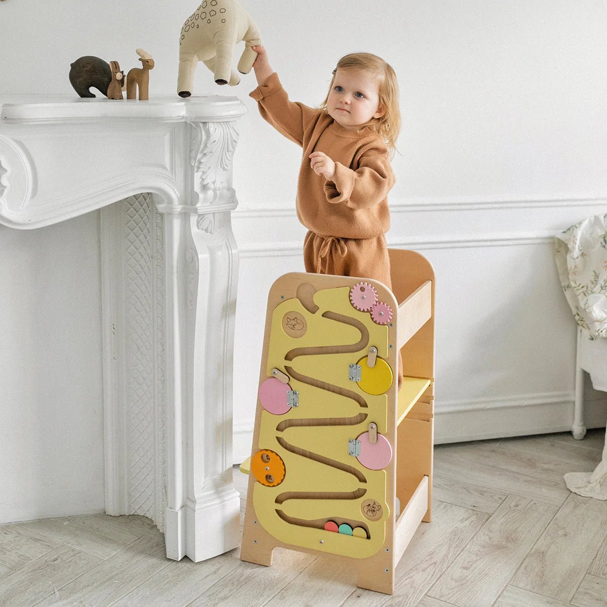 Tour d’Apprentissage Multifonctions 5 en 1 - vanille, bois brut (non verni), 18 à 24 mois - BusyKids - myplayground