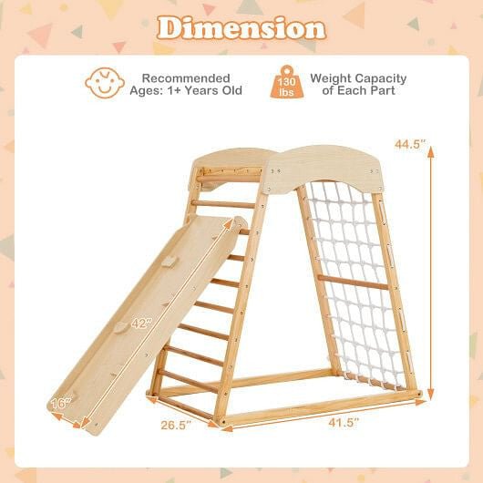 6 - in - 1 Jungle Gym Wooden Indoor Playground with Double - Sided Ramp and Monkey Bars - Multicolor - myplayground